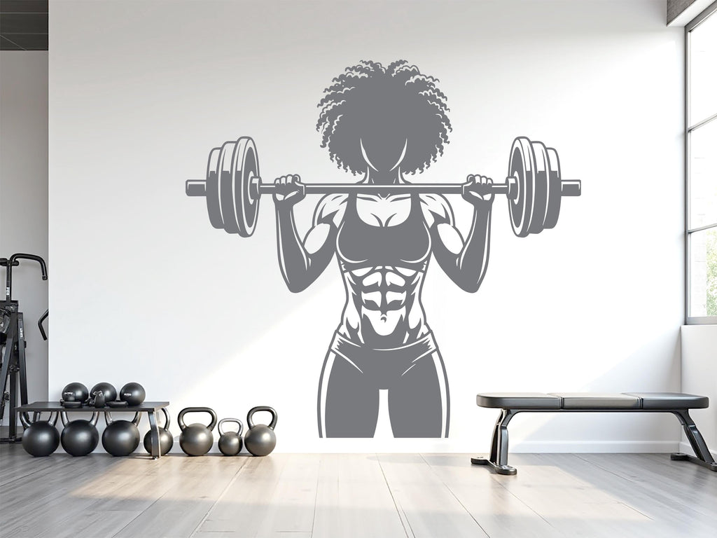 Afro Girl Power Gym Wall Decal: Fitness Motivation Workout Art Sticker