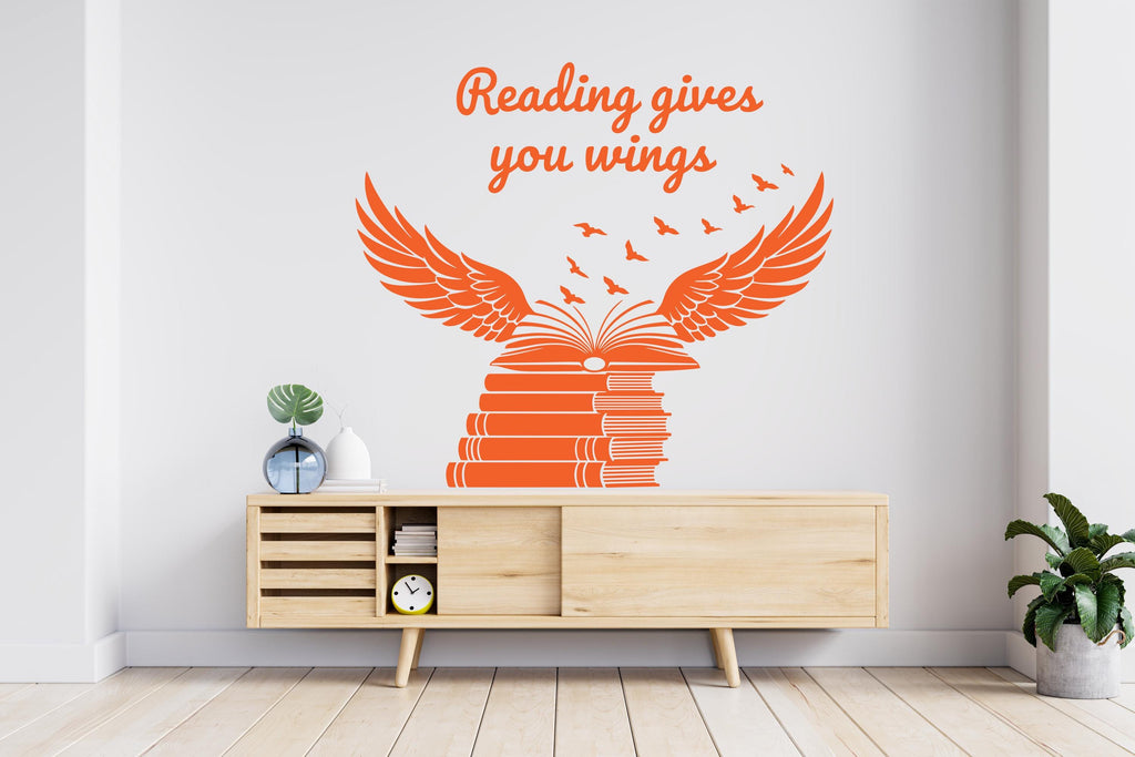 Books Gives You wings Wall Decal, Reading Room Decor, Library Art, Inspirational Quote Sticker