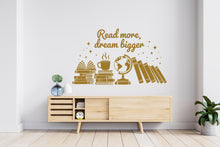 Load image into Gallery viewer, Read More Dream Bigger Books Wall Decal, Reading Room Decor, Library Art, Inspirational Quote Sticker
