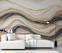 Load image into Gallery viewer, Luxury Marble Fluid Art Wallpaper Mural | Peel and Stick Removable Wallpaper | Gold Ivory Blush Abstract Wall Mural | Living Room Wallpaper