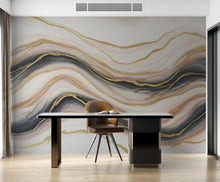 Load image into Gallery viewer, Luxury Marble Fluid Art Wallpaper Mural | Peel and Stick Removable Wallpaper | Gold Ivory Blush Abstract Wall Mural | Living Room Wallpaper