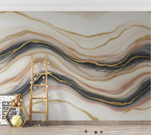 Load image into Gallery viewer, Luxury Marble Fluid Art Wallpaper Mural | Peel and Stick Removable Wallpaper | Gold Ivory Blush Abstract Wall Mural | Living Room Wallpaper