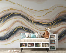 Load image into Gallery viewer, Luxury Marble Fluid Art Wallpaper Mural | Peel and Stick Removable Wallpaper | Gold Ivory Blush Abstract Wall Mural | Living Room Wallpaper