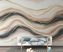 Load image into Gallery viewer, Luxury Marble Fluid Art Wallpaper Mural | Peel and Stick Removable Wallpaper | Gold Ivory Blush Abstract Wall Mural | Living Room Wallpaper