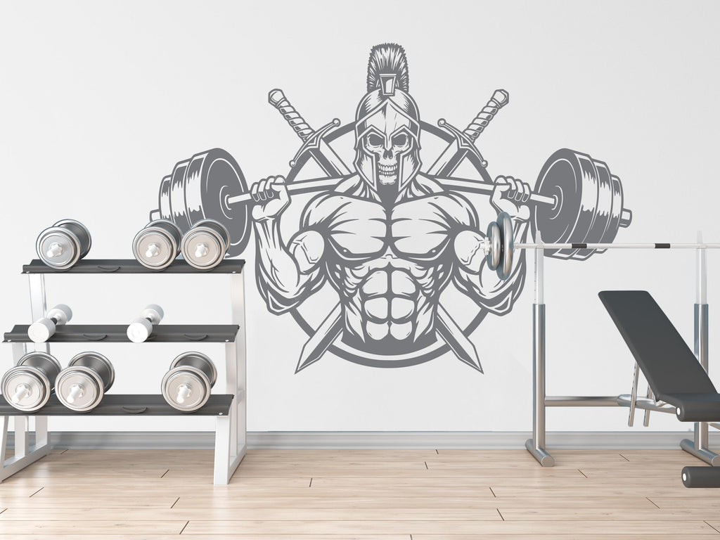 Spartan Skull Gym Wall Decal Bodybuilder fitness Decor Workout Art Vinyl Gym Wall Stickers Bedroom Gym Workout Skull Motivation