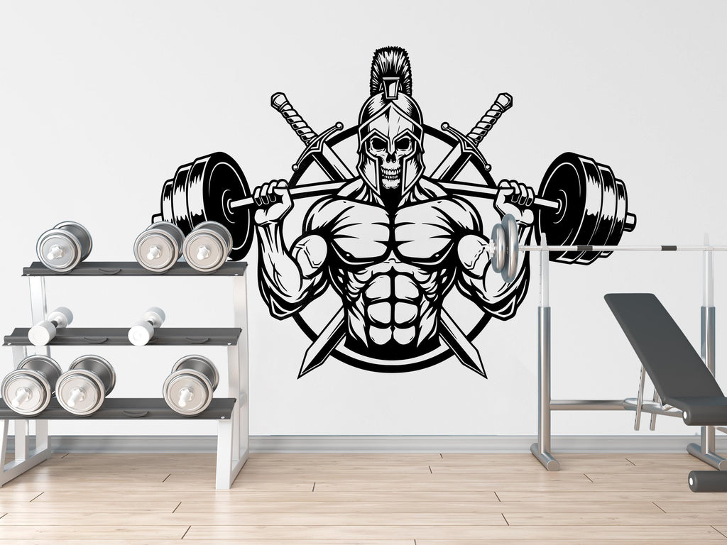 Spartan Skull Gym Wall Decal Bodybuilder fitness Decor Workout Art Vinyl Gym Wall Stickers Bedroom Gym Workout Skull Motivation