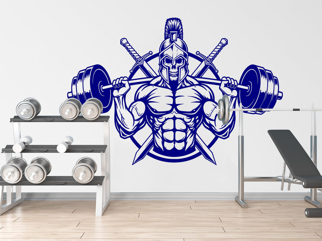 Spartan Skull Gym Wall Decal Bodybuilder fitness Decor Workout Art Vinyl Gym Wall Stickers Bedroom Gym Workout Skull Motivation