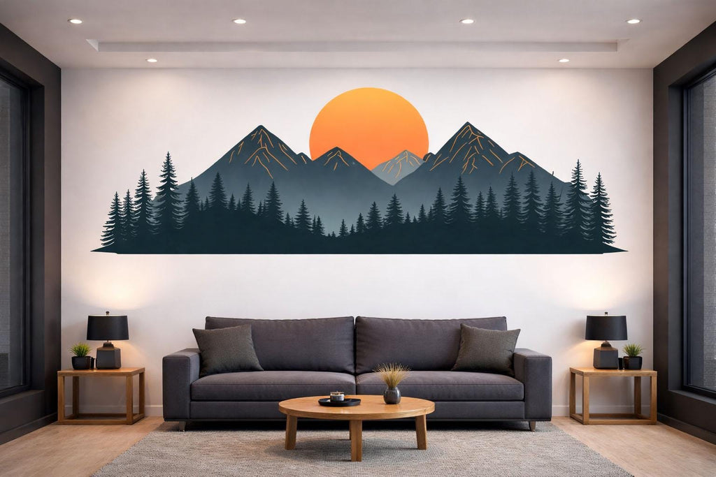Mountain Sunset Wallpaper Minimalist Forest Wall Decal Nature Wall Mural Peel And Stick Wallpaper Living Room Modern Landscape Wall Decor