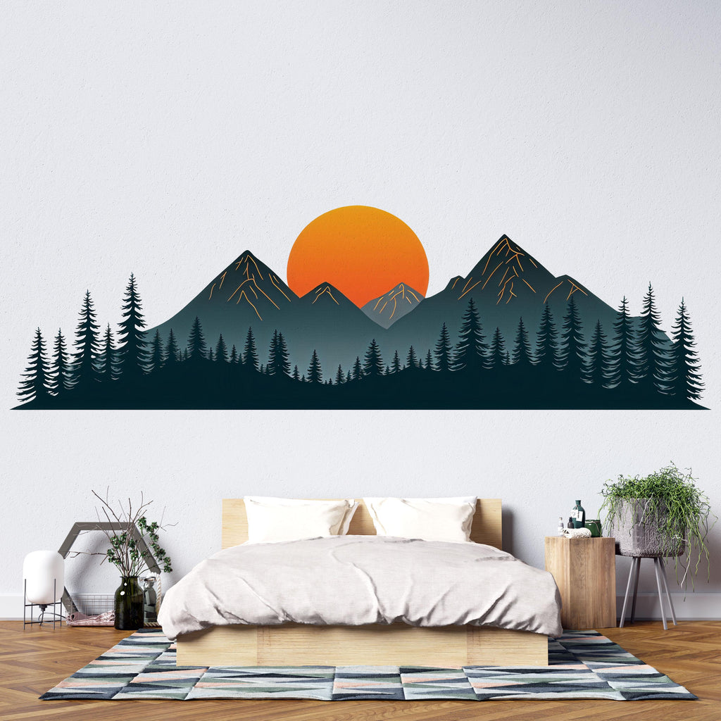 Mountain Sunset Wallpaper Minimalist Forest Wall Decal Nature Wall Mural Peel And Stick Wallpaper Living Room Modern Landscape Wall Decor