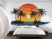 Load image into Gallery viewer, Tropical Sunset Wall Decal Palm Trees Ocean Island Sticker Coastal Beach Wall Decor Removable Vinyl Art Summer Vibes Living Room Bedroom