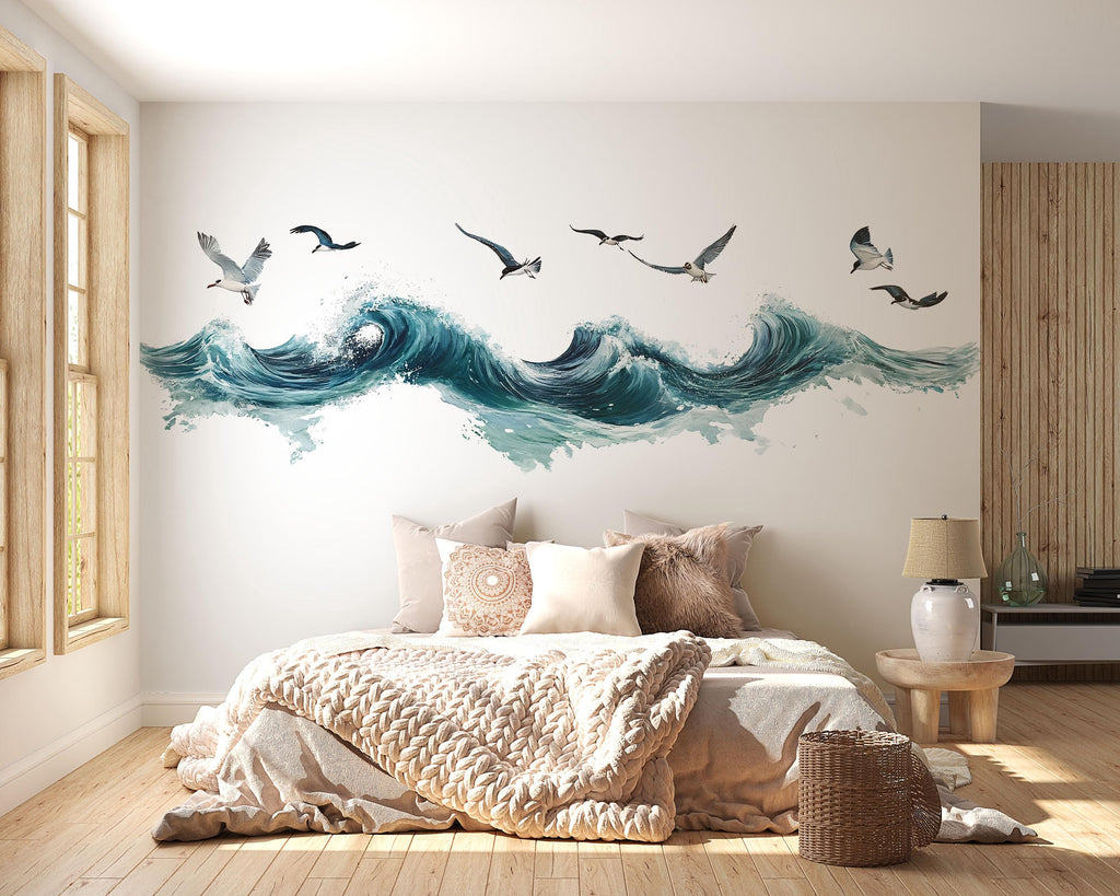 Ocean Wave Wallpaper Coastal Wall Decal Beach Wall Mural Peel And Stick Wallpaper Bedroom Living Room Nautical Sea Wall Decor Modern Coastal