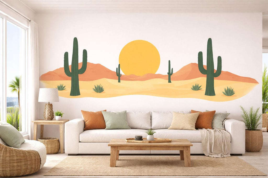 Desert Cactus Wallpaper Boho Wall Decal Sunset Wall Mural Peel And Stick Wallpaper Living Room Bedroom Western Desert Wall Decor Minimalist