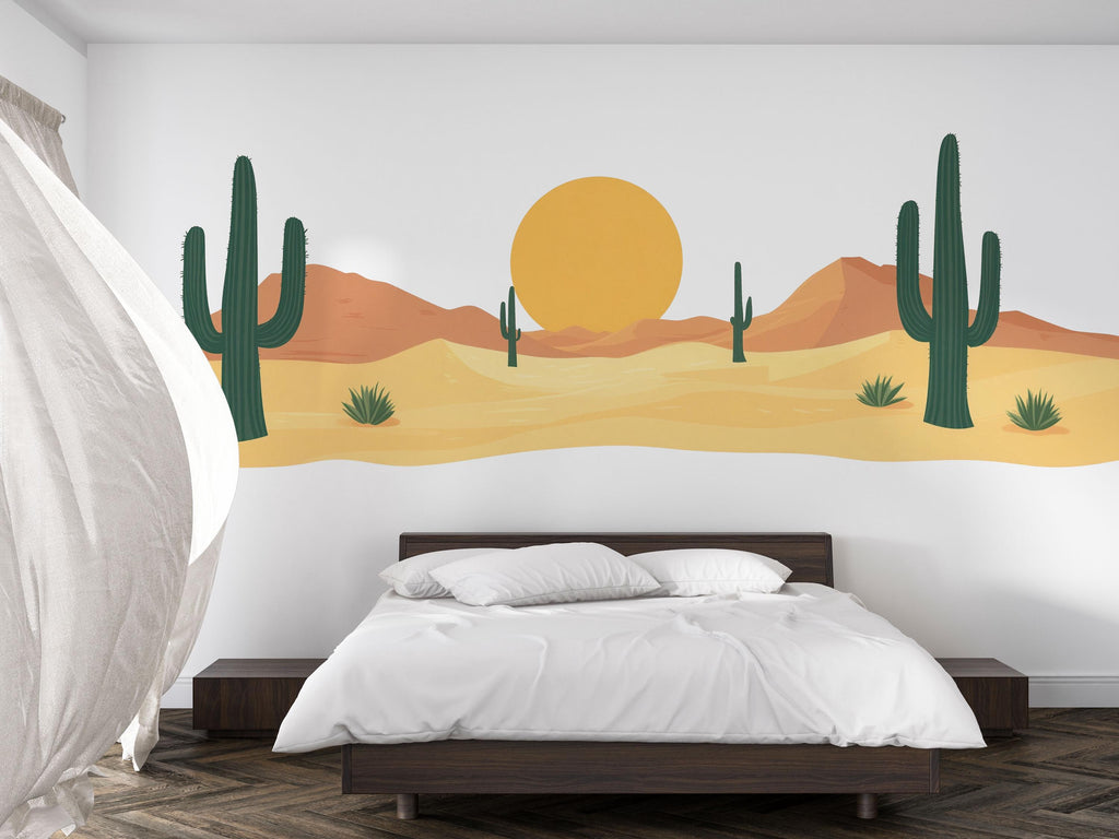 Desert Cactus Wallpaper Boho Wall Decal Sunset Wall Mural Peel And Stick Wallpaper Living Room Bedroom Western Desert Wall Decor Minimalist