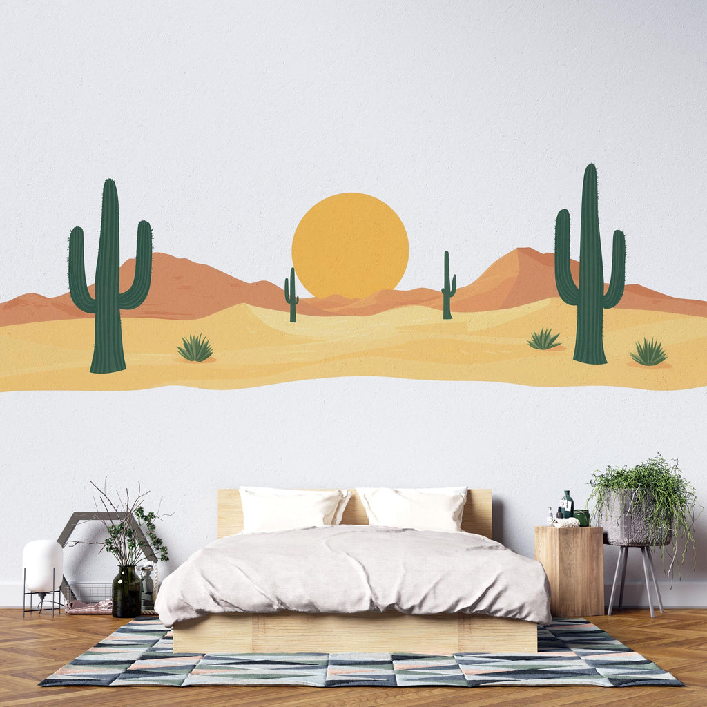 Desert Cactus Wallpaper Boho Wall Decal Sunset Wall Mural Peel And Stick Wallpaper Living Room Bedroom Western Desert Wall Decor Minimalist