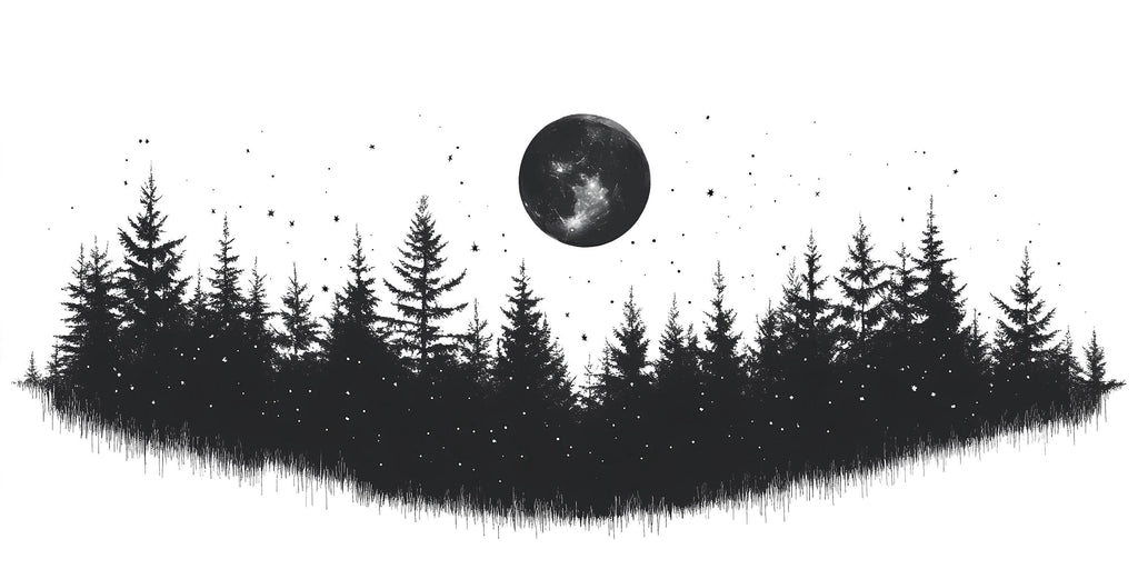 Moon Forest Wallpaper Black Wall Decal Minimalist Wall Mural Peel And Stick Wallpaper Living Room Bedroom Scandinavian Dark Nature Decor