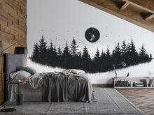 Load image into Gallery viewer, Moon Forest Wallpaper Black Wall Decal Minimalist Wall Mural Peel And Stick Wallpaper Living Room Bedroom Scandinavian Dark Nature Decor