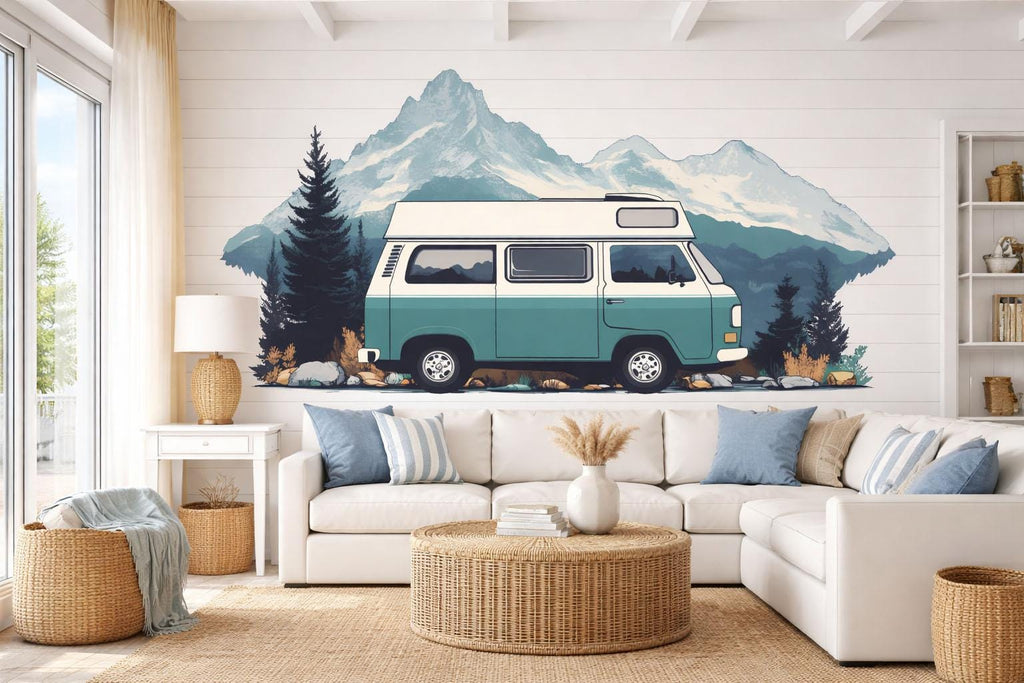 Camper Van Wallpaper Mountain Wall Decal Adventure Wall Mural Peel And Stick Wallpaper Living Room Bedroom Boho Travel Nature Wall Decor