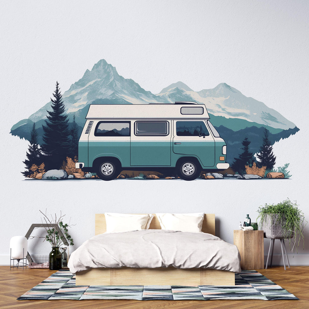 Camper Van Wallpaper Mountain Wall Decal Adventure Wall Mural Peel And Stick Wallpaper Living Room Bedroom Boho Travel Nature Wall Decor