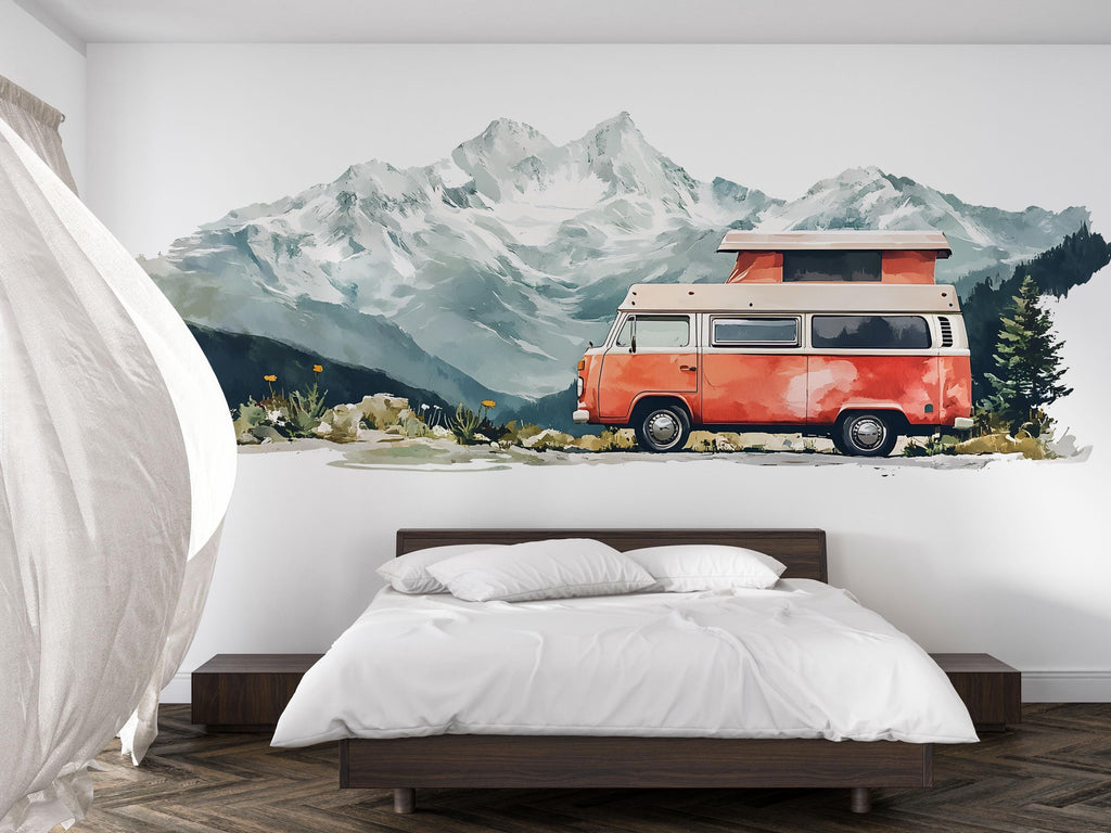 Camper Van Wallpaper Mountain Wall Decal Adventure Wall Mural Peel And Stick Wallpaper Bedroom Living Room Travel Nature Wall Decor Alpine