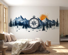 Load image into Gallery viewer, Compass Mountain Wallpaper Adventure Wall Decal Forest Wall Mural Peel And Stick Wallpaper Bedroom Living Room Cabin Nature Wall Decor