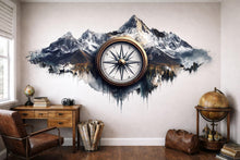Load image into Gallery viewer, Compass Mountain Wallpaper Vintage Wall Decal Adventure Wall Mural Peel And Stick Wallpaper Office Living Room Rustic Luxury Wall Decor