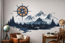 Load image into Gallery viewer, Compass Mountain Wallpaper Adventure Wall Decal Forest Wall Mural Peel And Stick Wallpaper Bedroom Office Modern Nature Wall Decor