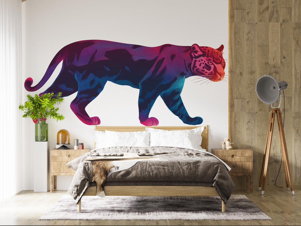 Neon Panther Wall Decal Colorful Animal Sticker Kids Room Decor Modern Jungle Wall Art Removable Vinyl Bedroom Nursery Decor, 201gm