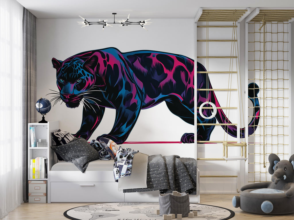 Black Panther Wall Decal Neon Animal Sticker Modern Wall Art Jungle Decor Large Vinyl Wall Sticker Bedroom Decor, 202gm