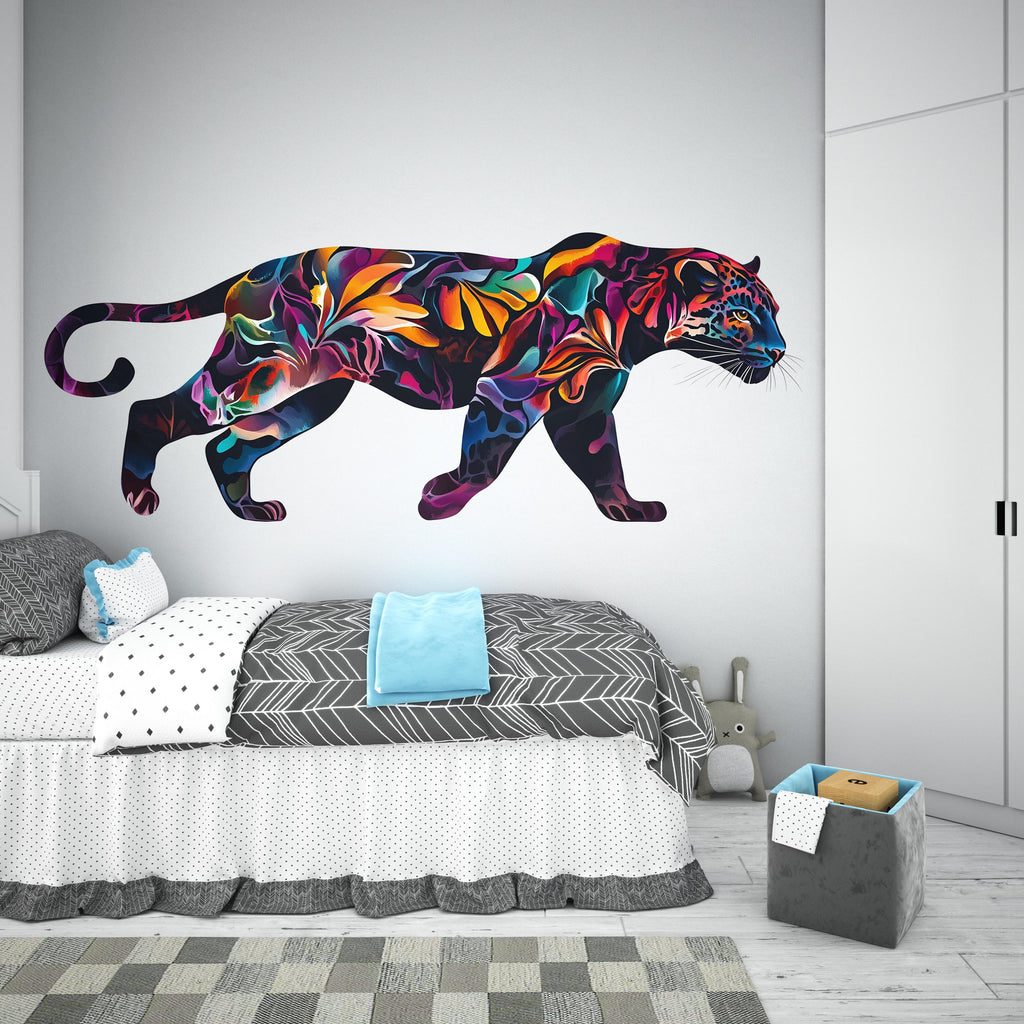 Colorful Panther Wall Decal Abstract Animal Wall Art Modern Wall Sticker Jungle Decor Large Vinyl Wall Sticker Bedroom, 204gm