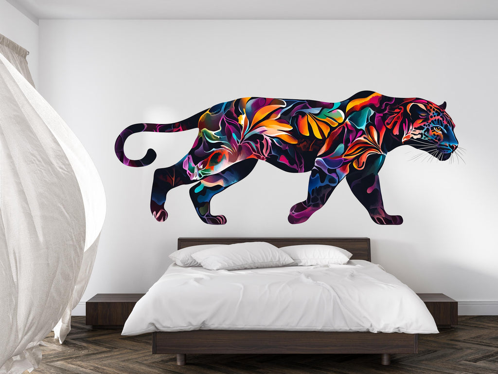 Colorful Panther Wall Decal Abstract Animal Wall Art Modern Wall Sticker Jungle Decor Large Vinyl Wall Sticker Bedroom, 204gm