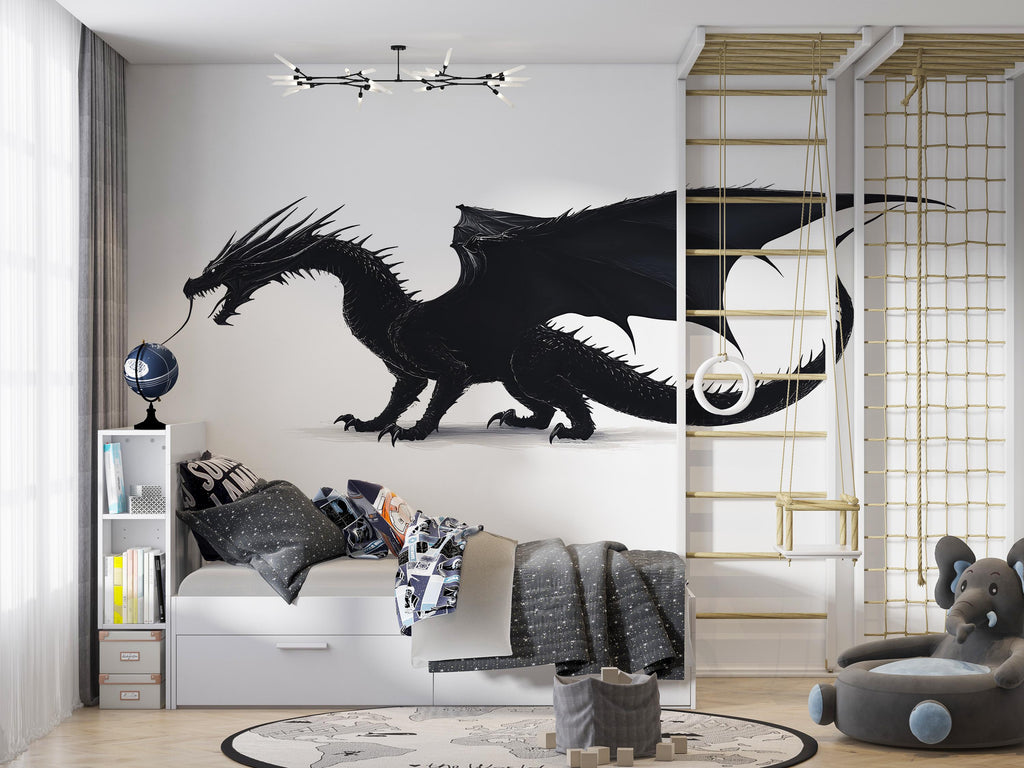 Black Dragon Wall Decal Fantasy Wall Art Dragon Wall Sticker Gothic Room Decor Large Vinyl Wall Sticker Bedroom, 206gm