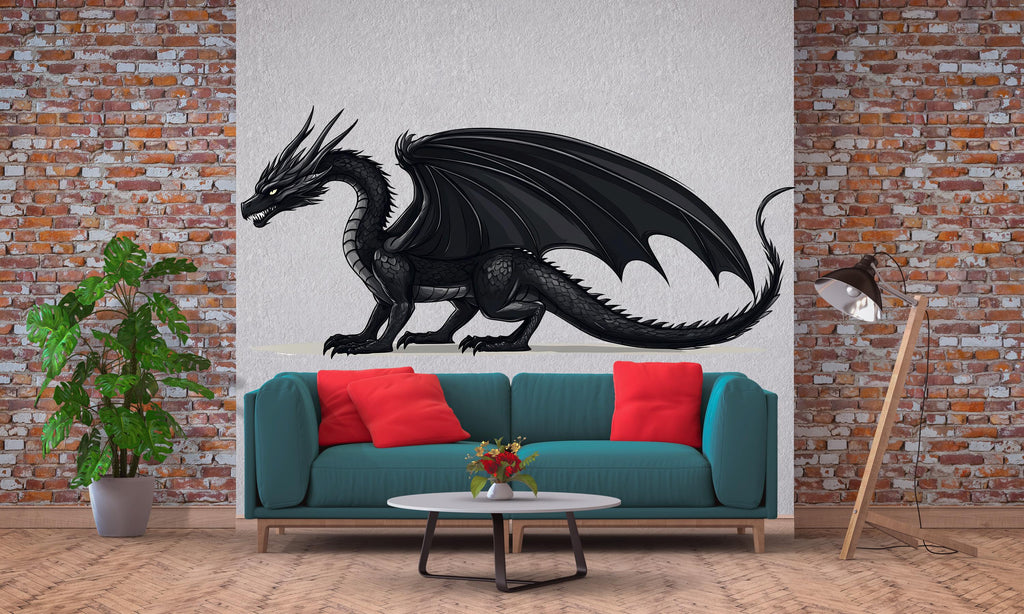 Black Dragon Wall Decal Fantasy Wall Art Dragon Sticker Gothic Room Decor Large Vinyl Wall Sticker Bedroom Decor, 207gm