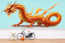 Load image into Gallery viewer, Chinese Dragon Wall Decal Gold Dragon Wall Art Asian Wall Decor Kids Room Decor Large Vinyl Wall Sticker Nursery, 209gm
