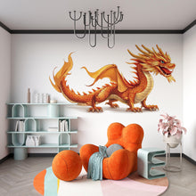 Load image into Gallery viewer, Golden Dragon Wall Decal Kids Room Decor Dragon Wall Art Fantasy Wall Sticker Nursery Decor Large Vinyl Wall Sticker, 211gm