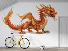 Load image into Gallery viewer, Golden Dragon Wall Decal Kids Room Decor Dragon Wall Art Fantasy Wall Sticker Nursery Decor Large Vinyl Wall Sticker, 211gm
