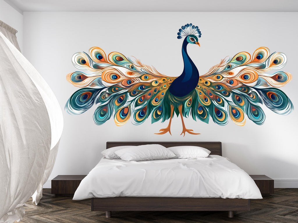 Peacock Wall Decal Colorful Bird Wall Art Boho Wall Decor Large Wall Sticker Bedroom Decor Vinyl Wall Decal, 214gm