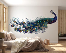 Load image into Gallery viewer, Blue Peacock Wall Decal Modern Bird Wall Art Boho Wall Decor Large Wall Sticker Bedroom Decor Vinyl Wall Decal, 215gm