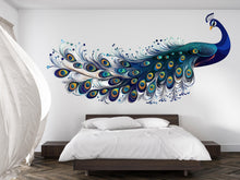 Load image into Gallery viewer, Blue Peacock Wall Decal Modern Bird Wall Art Boho Wall Decor Large Wall Sticker Bedroom Decor Vinyl Wall Decal, 215gm