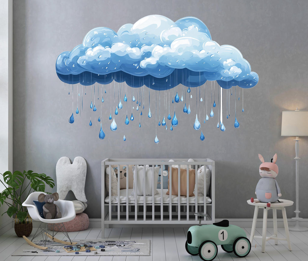 Rain Cloud Wall Decal Nursery Wall Decor Baby Room Wall Sticker Cloud Wall Art Kids Room Decor Large Vinyl Sticker, 216gm