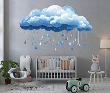 Load image into Gallery viewer, Rain Cloud Wall Decal Nursery Wall Decor Baby Room Wall Sticker Cloud Wall Art Kids Room Decor Large Vinyl Sticker, 216gm