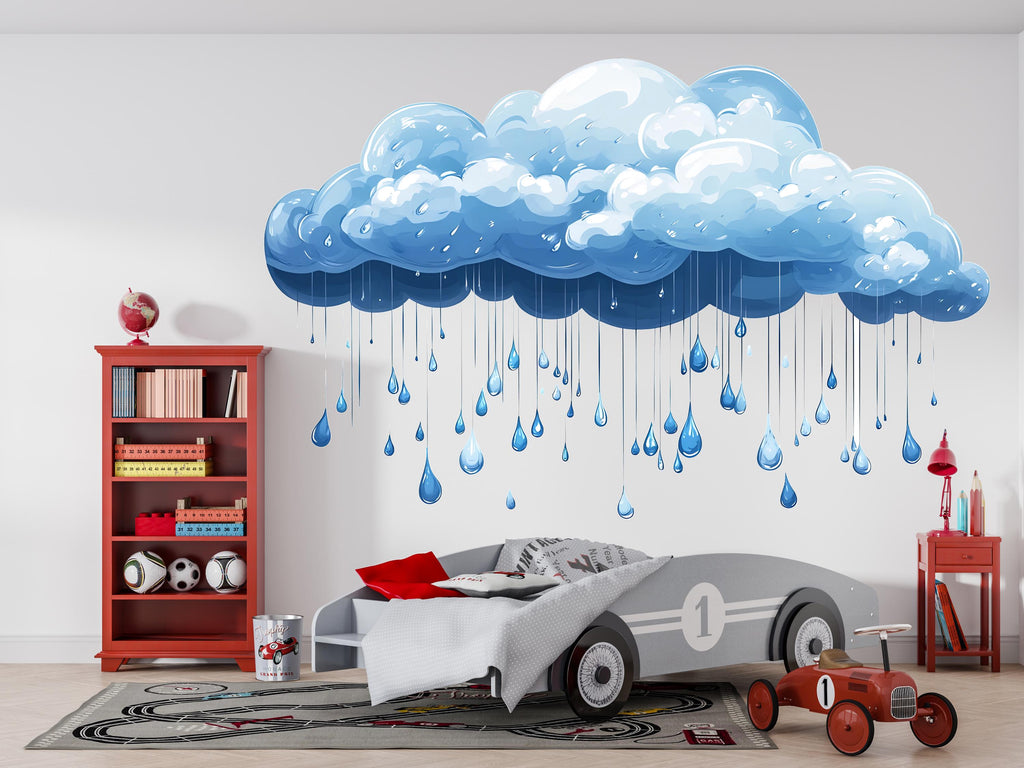 Rain Cloud Wall Decal Nursery Wall Decor Baby Room Wall Sticker Cloud Wall Art Kids Room Decor Large Vinyl Sticker, 216gm