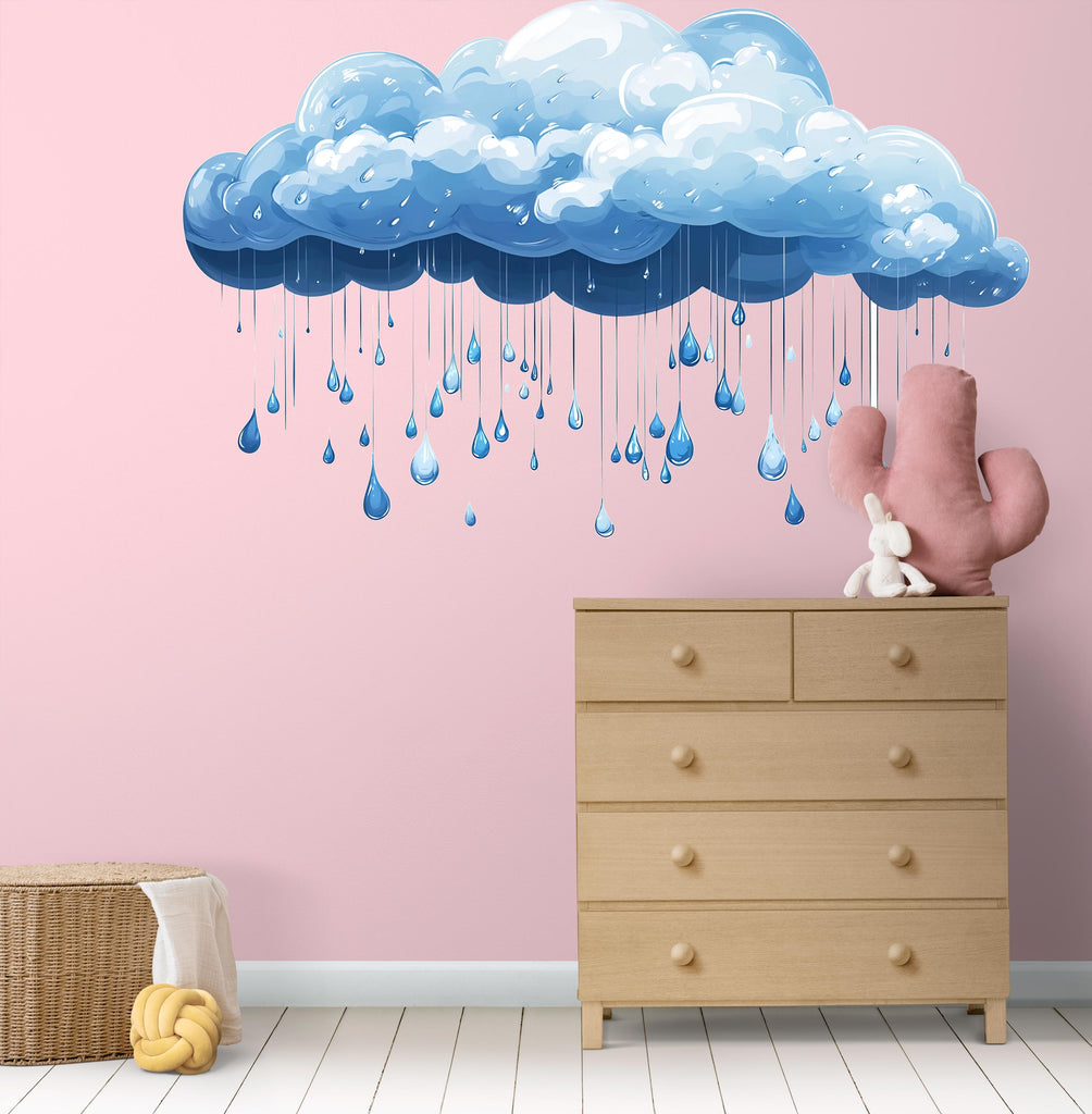 Rain Cloud Wall Decal Nursery Wall Decor Baby Room Wall Sticker Cloud Wall Art Kids Room Decor Large Vinyl Sticker, 216gm
