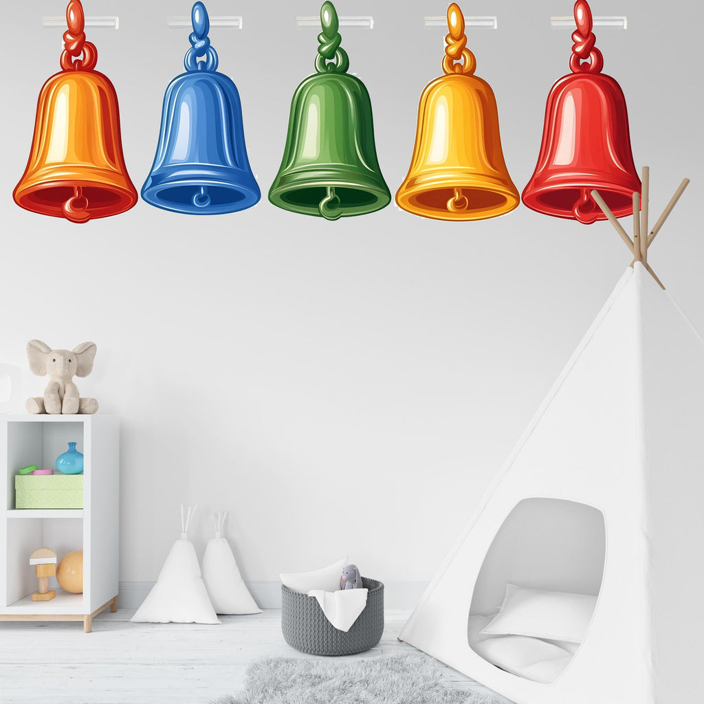 Colorful Bells Wall Decal Kids Room Decor Classroom Wall Sticker Nursery Wall Art Playroom Decor Vinyl Wall Decal, 218gm