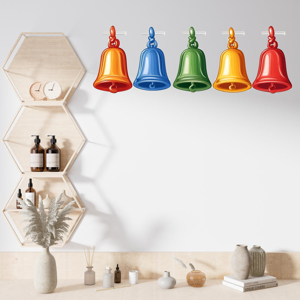 Colorful Bells Wall Decal Kids Room Decor Classroom Wall Sticker Nursery Wall Art Playroom Decor Vinyl Wall Decal, 218gm