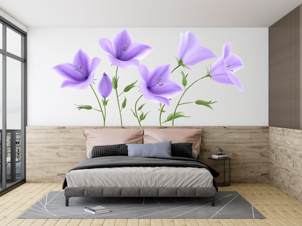 Purple Flower Wall Decal Floral Wall Art Bedroom Decor Large Flower Wall Sticker Botanical Vinyl Wall Decal, 220gm