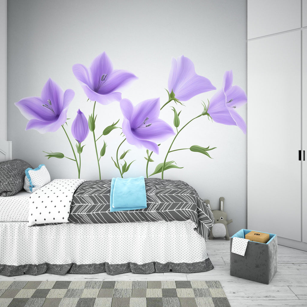 Purple Flower Wall Decal Floral Wall Art Bedroom Decor Large Flower Wall Sticker Botanical Vinyl Wall Decal, 220gm