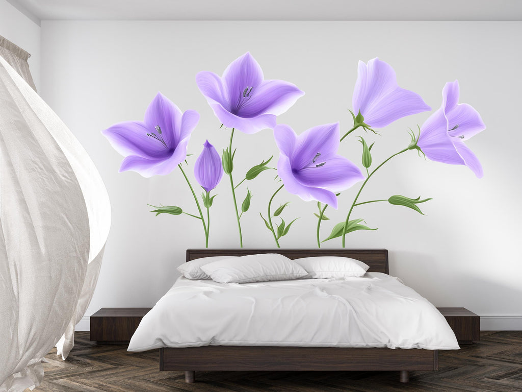 Purple Flower Wall Decal Floral Wall Art Bedroom Decor Large Flower Wall Sticker Botanical Vinyl Wall Decal, 220gm