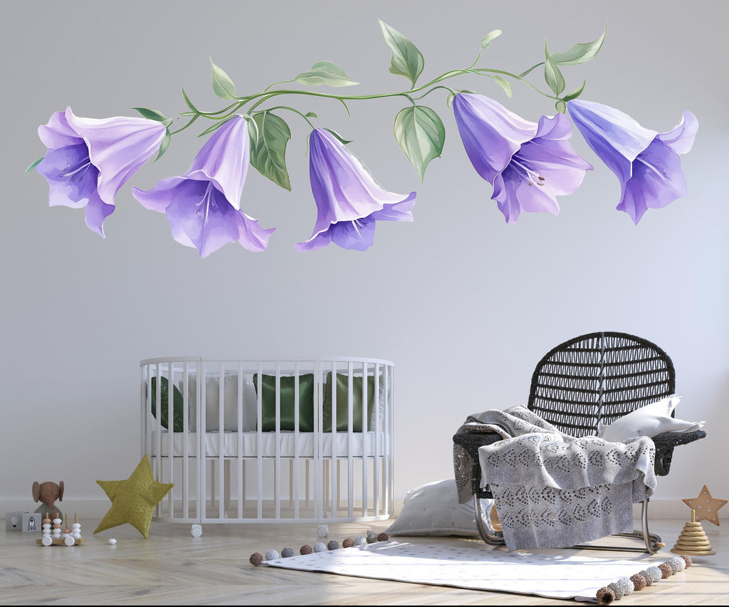 Watercolor Flower Wall Decal Purple Floral Wall Art Botanical Wall Sticker Nursery Decor Large Vinyl Wall Decal, 221gm