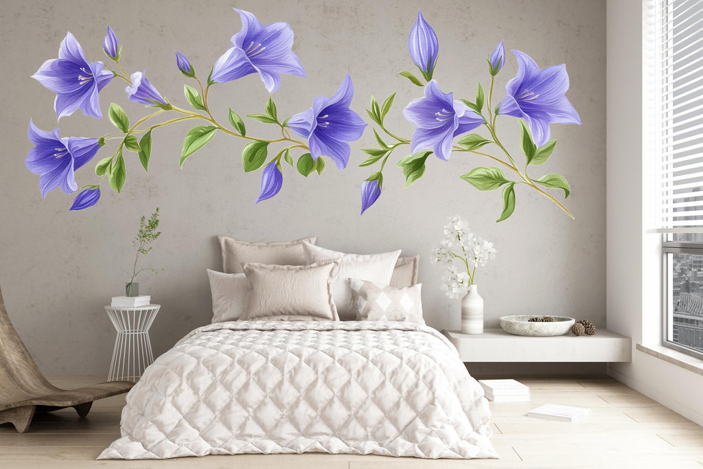 Purple Flower Vine Wall Decal Botanical Wall Sticker Floral Wall Art Bedroom Decor Removable Vinyl Wall Decal, 222gm