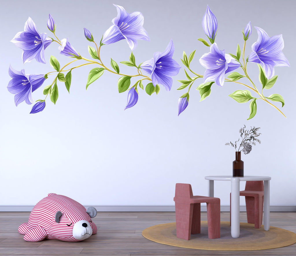 Purple Flower Vine Wall Decal Botanical Wall Sticker Floral Wall Art Bedroom Decor Removable Vinyl Wall Decal, 222gm